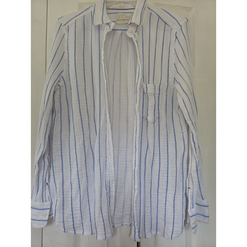 J Crew Classic-fit Soft Gauze Shirt 100% Cotton Button Up Nautical Beachy 12